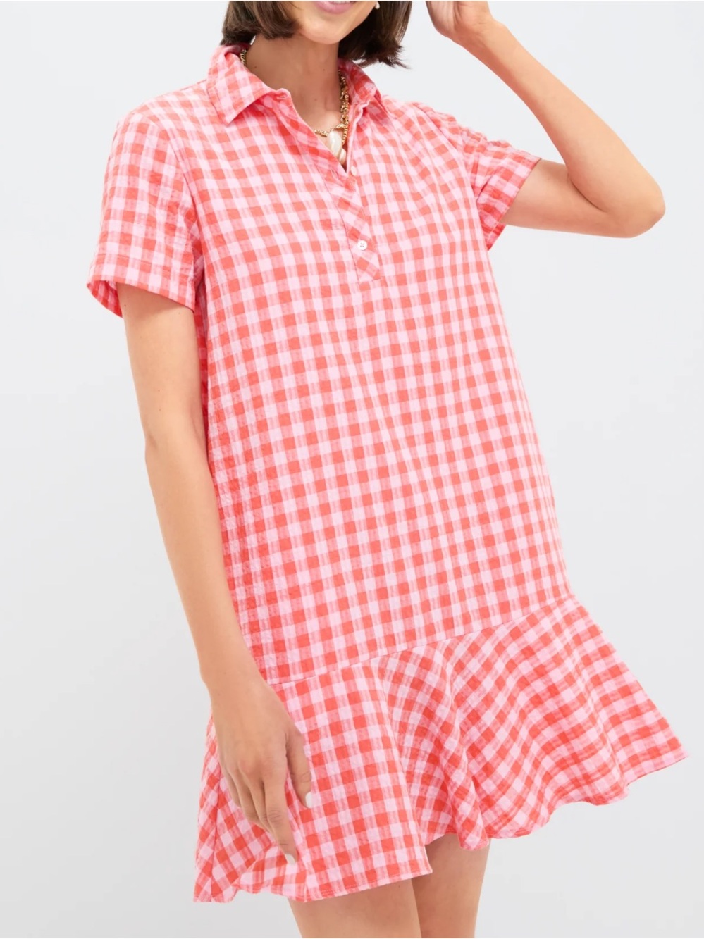 NWT Tuckernuck Orange and Pink Seersucker Short Sleeve May Dress Size M